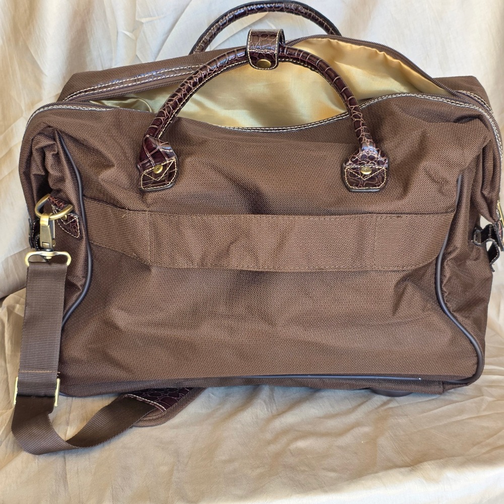 Nicki Nicole Miller Brown Canvas Croc Trim Weekender Bag Travel Duffel - Picture 13 of 16